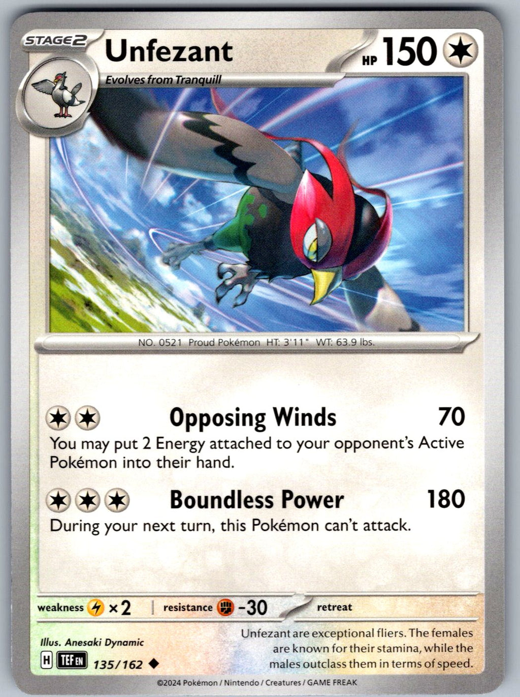 Unfezant 135/162 Temporal Forces Pokemon