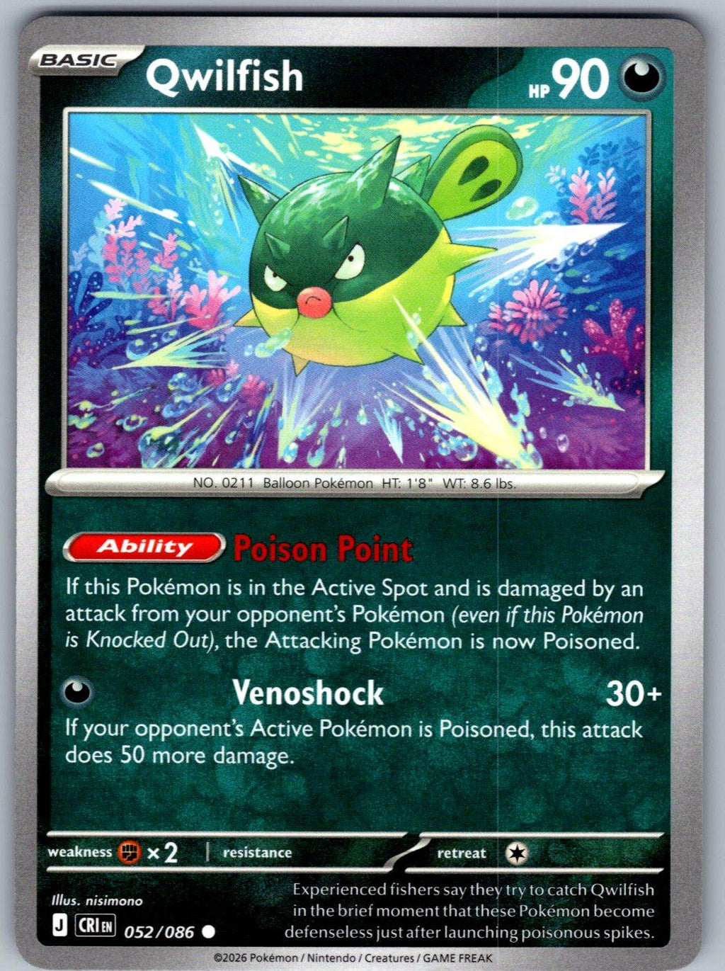 Qwilfish 052/086 Chaos Rising Pokemon