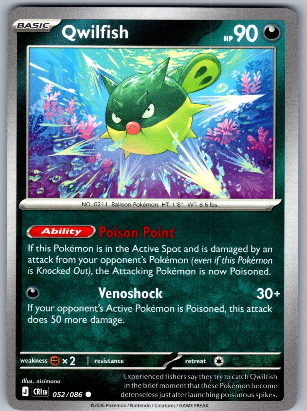 Qwilfish 052/086 Chaos Rising Pokemon
