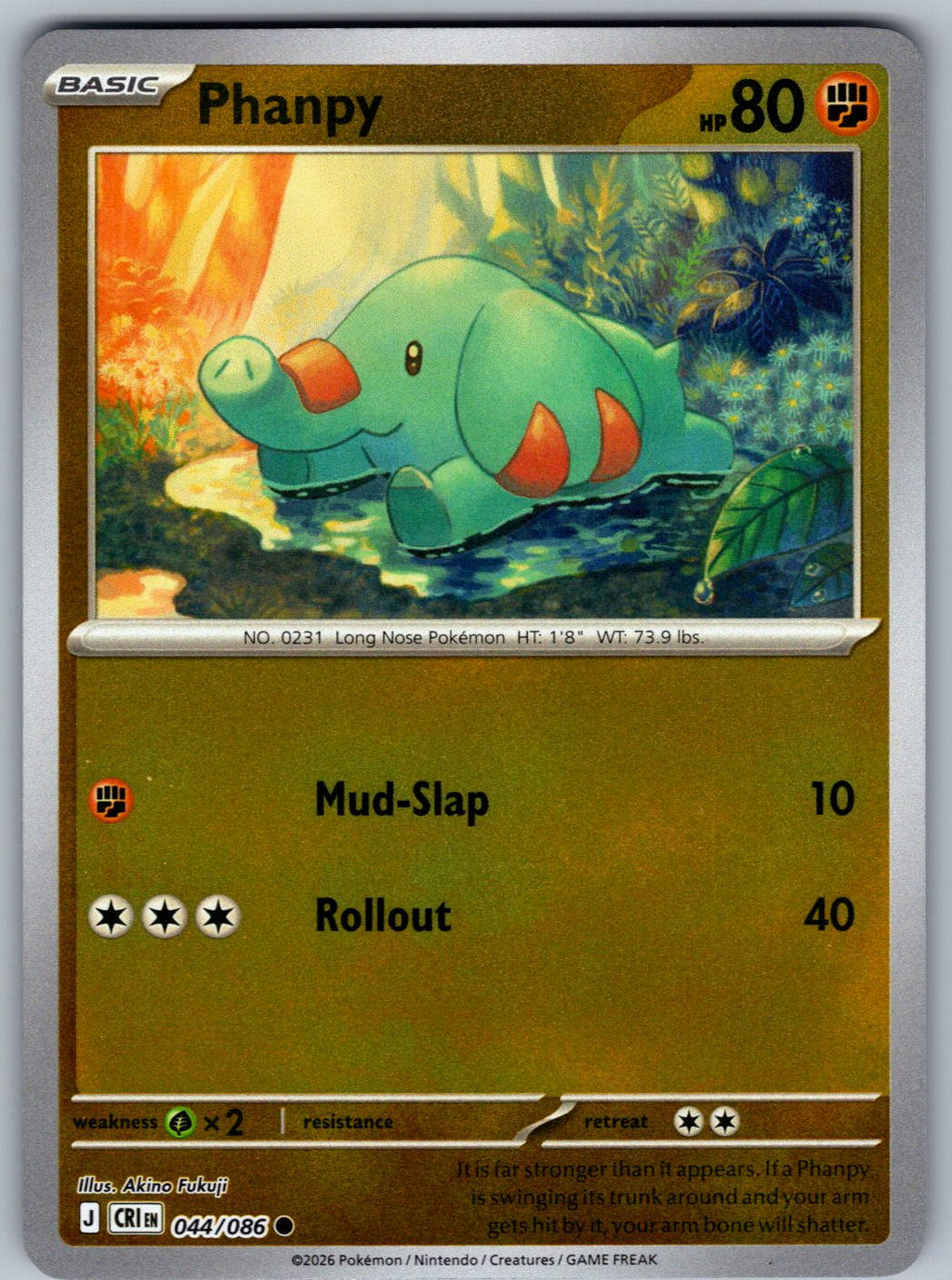 Phanpy 044/086 Chaos Rising Pokemon Reverse Holo