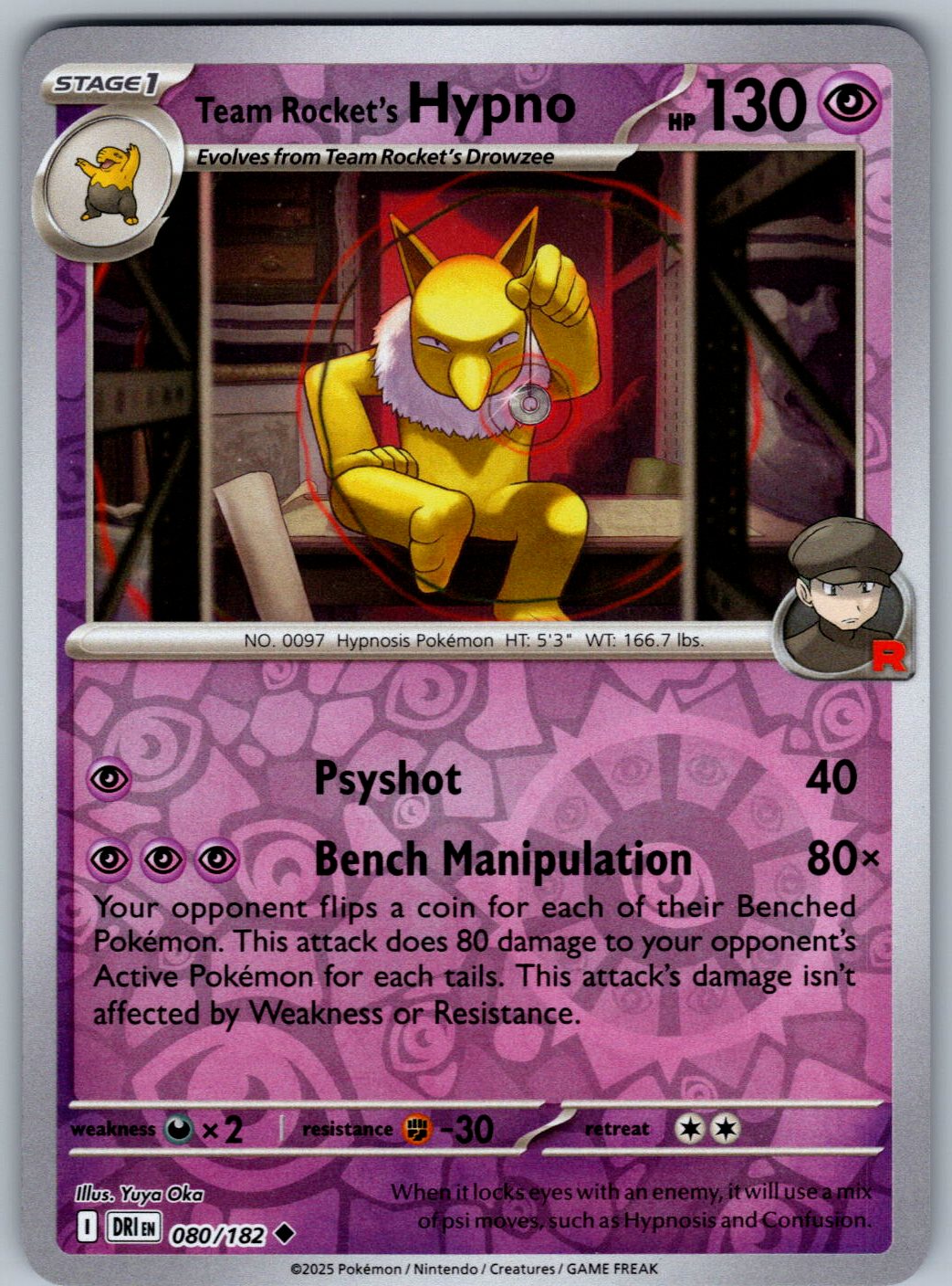 Team Rocket's Hypno 080/182 Destined Rivals Pokemon Reverse Holo