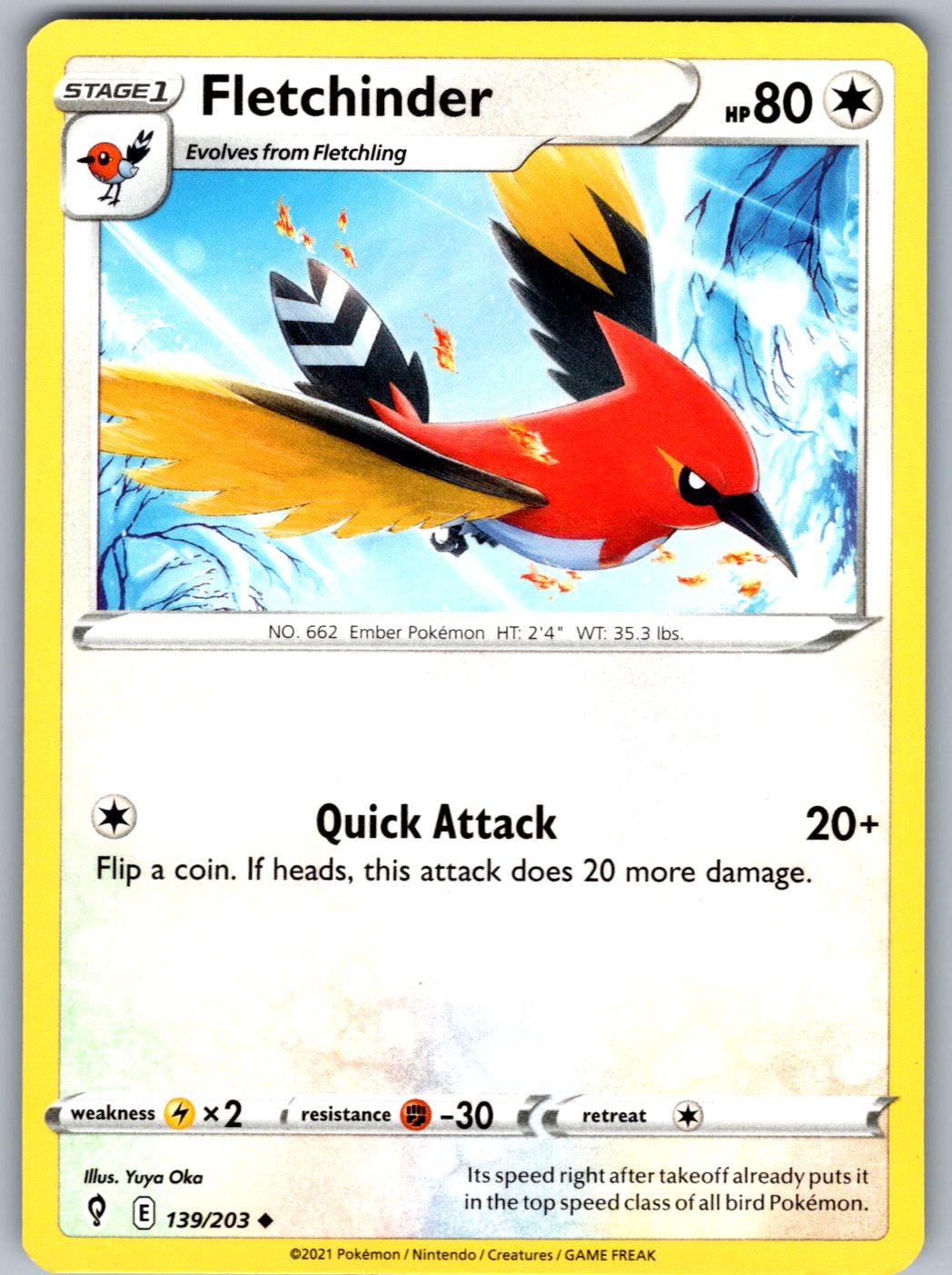 Fletchinder 139/203 Evolving Skies Pokemon