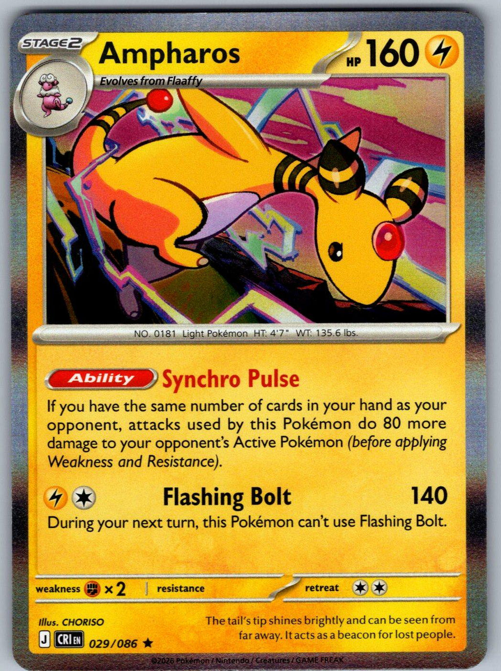 Ampharos 029/086 Chaos Rising Pokemon Holo