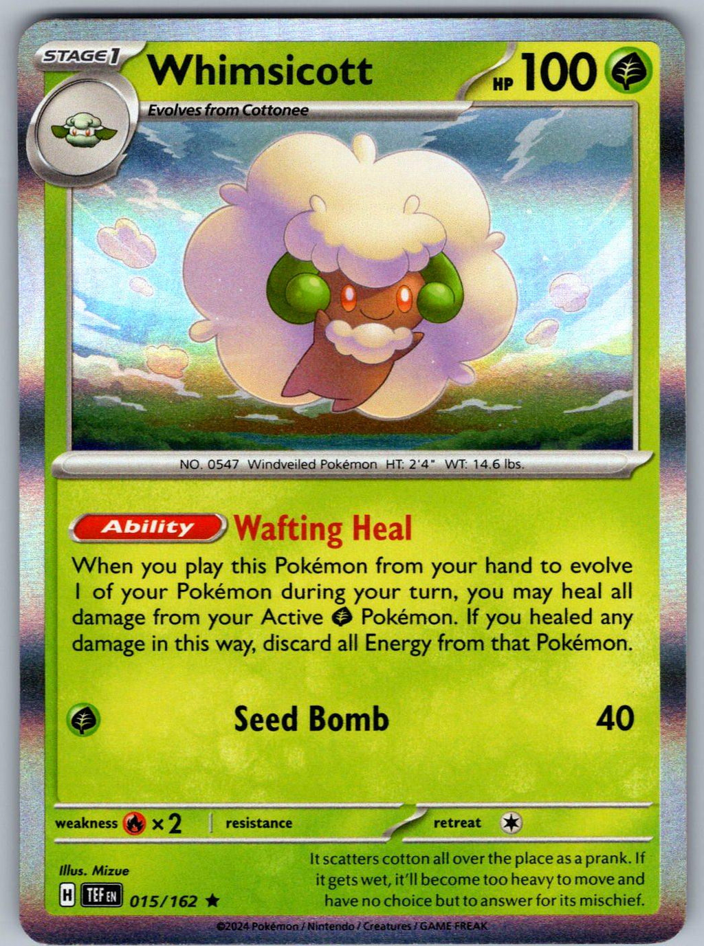 Whimsicott 015/162 Temporal Forces Pokemon Holo