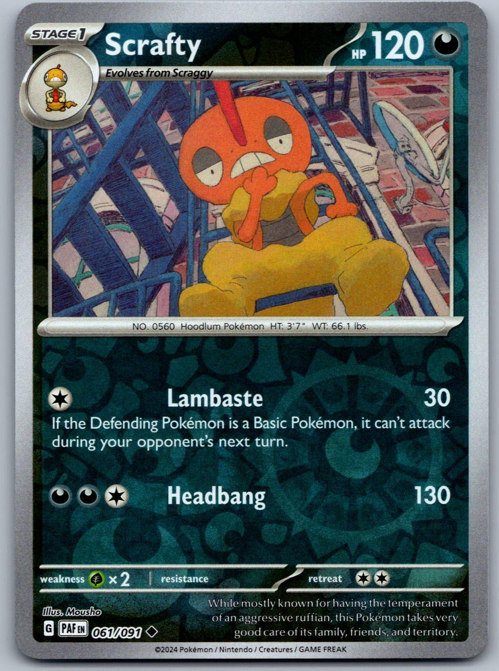 Scrafty 061/091 Paldean Fates Pokemon Reverse Holo