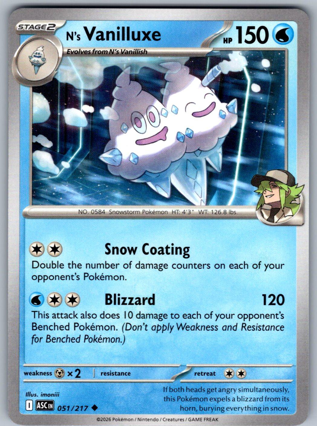 N's Vanilluxe 051/217 Ascended Heroes Pokemon