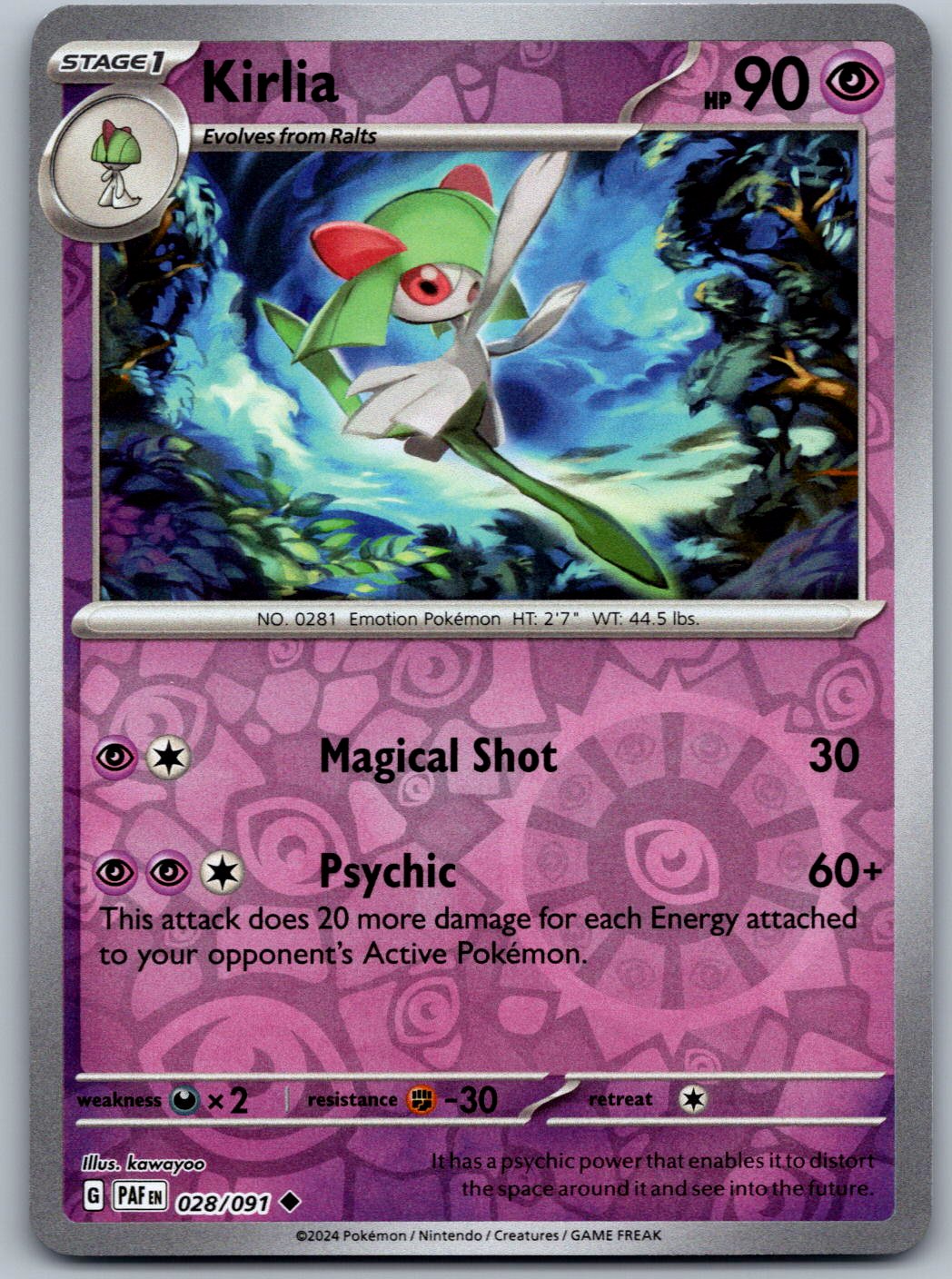 Kirlia 028/091 Paldean Fates Pokemon Reverse Holo