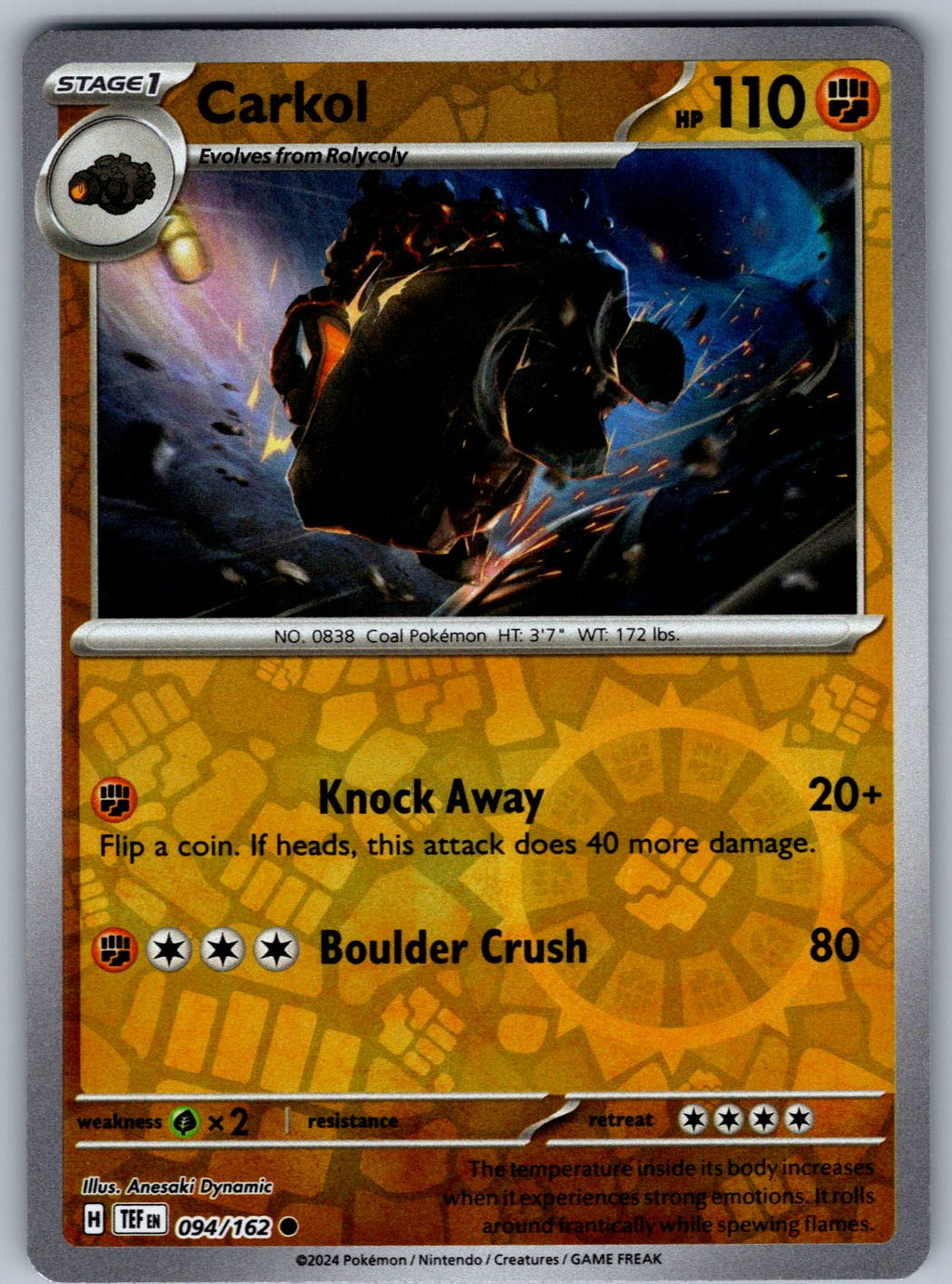 Carkol 094/162 Temporal Forces Pokemon Reverse Holo