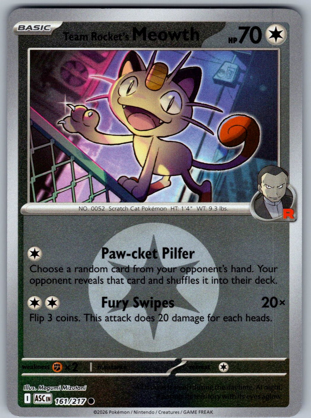 Team Rocket's Meowth (Energy) 161/217 Ascended Heroes Pokemon Reverse Holo