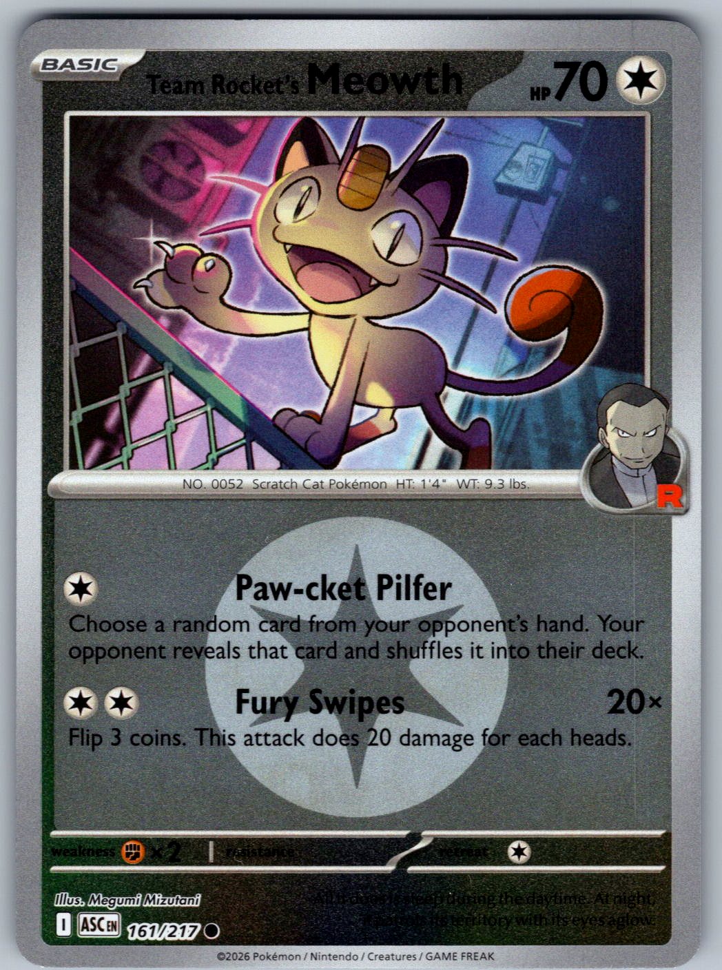 Team Rocket's Meowth (Energy) 161/217 Ascended Heroes Pokemon Reverse Holo