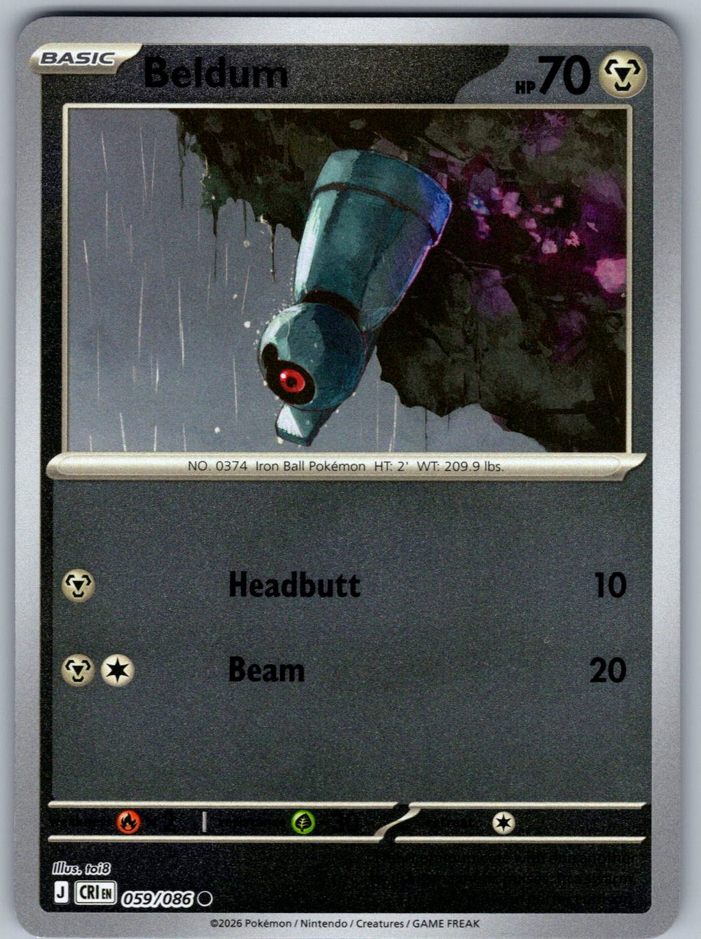 Beldum 059/086 Chaos Rising Pokemon Reverse Holo