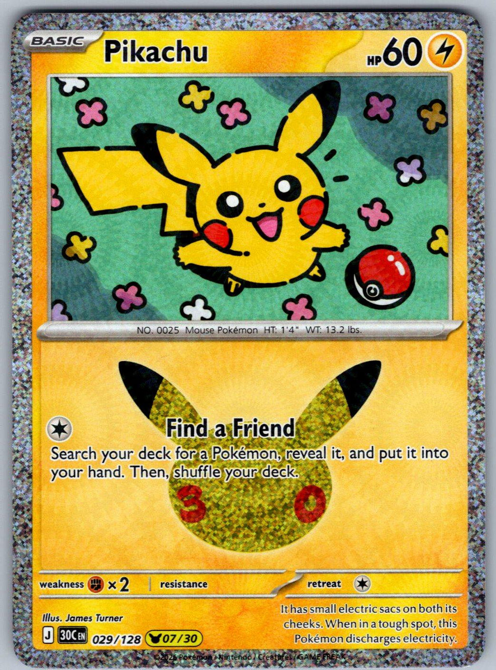 Pikachu 029/128 ME: 30th Celebration Pokemon Holo