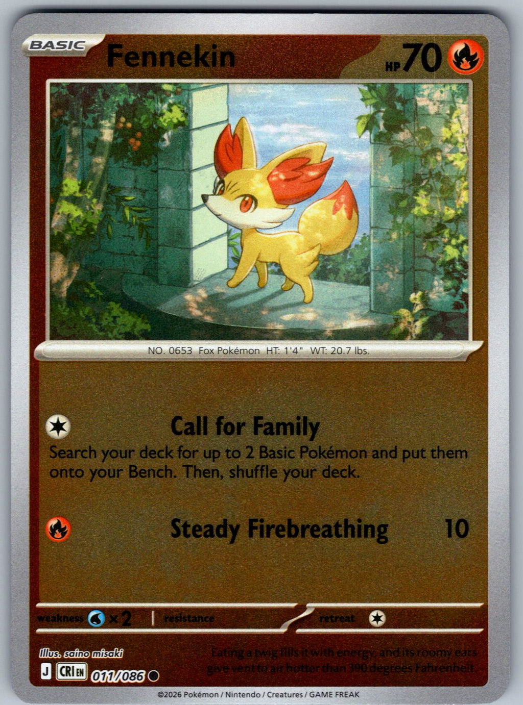Fennekin 011/086 Chaos Rising Pokemon Reverse Holo