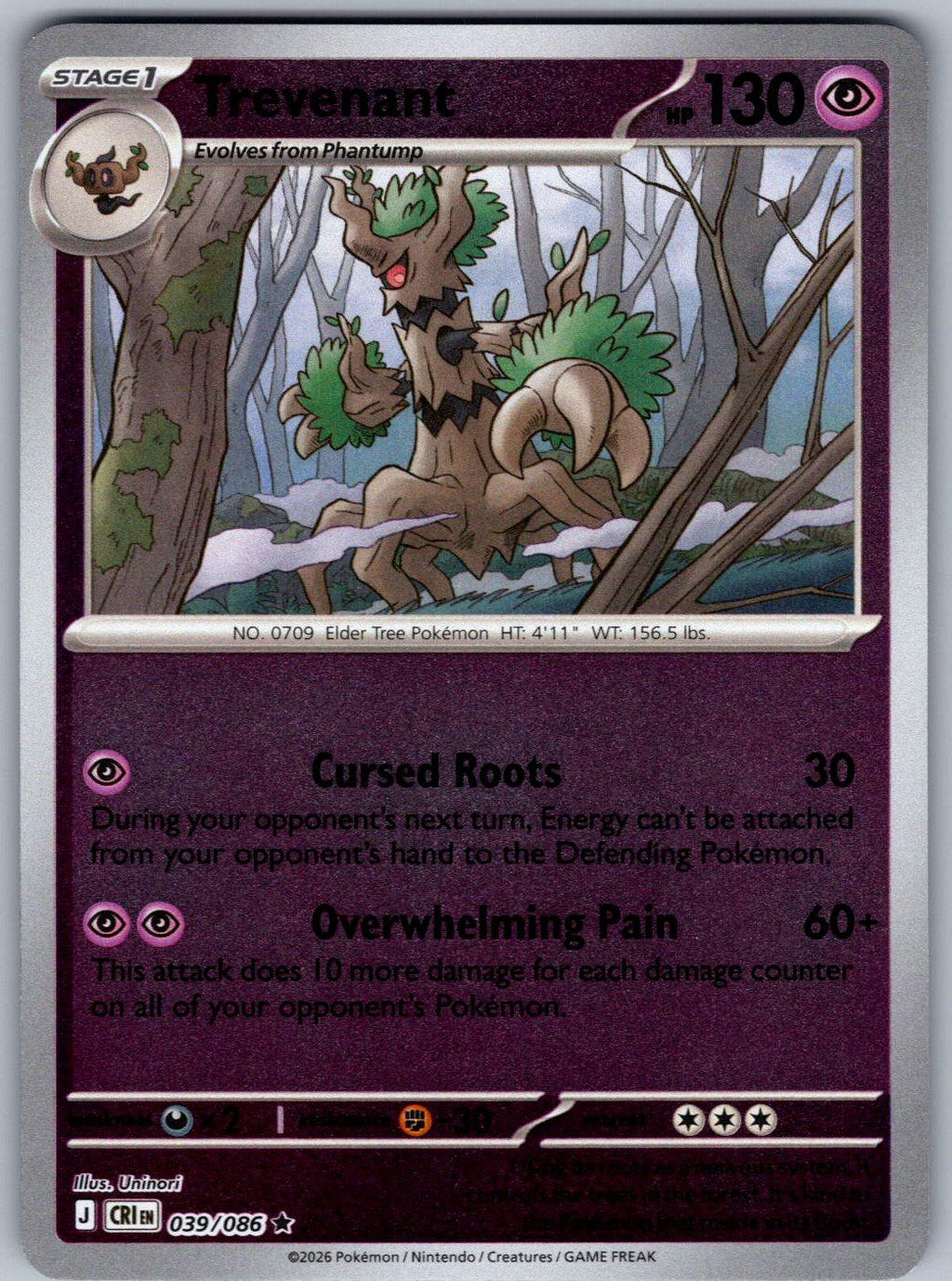 Trevenant 039/086 Chaos Rising Pokemon Reverse Holo