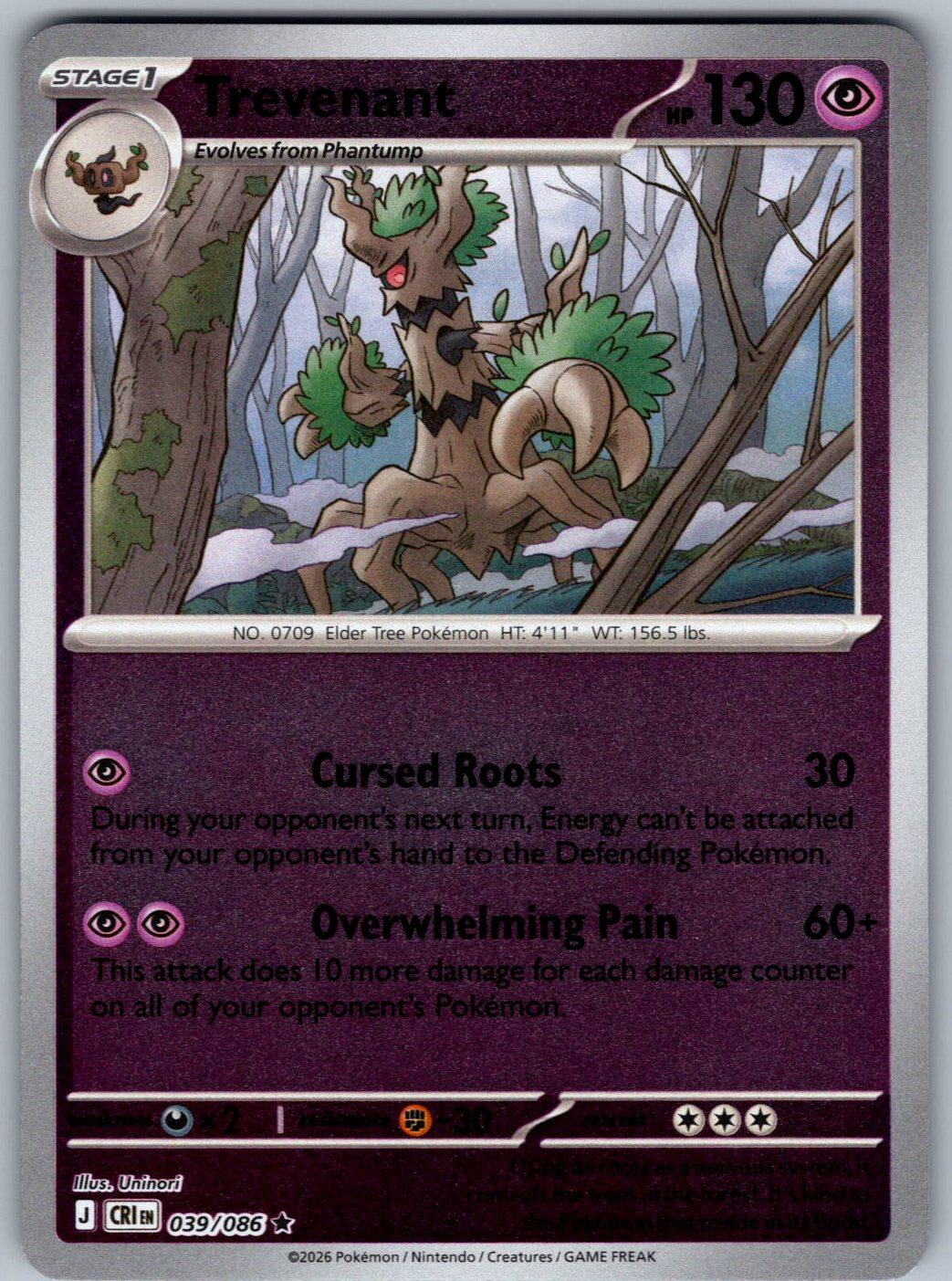 Trevenant 039/086 Chaos Rising Pokemon Reverse Holo