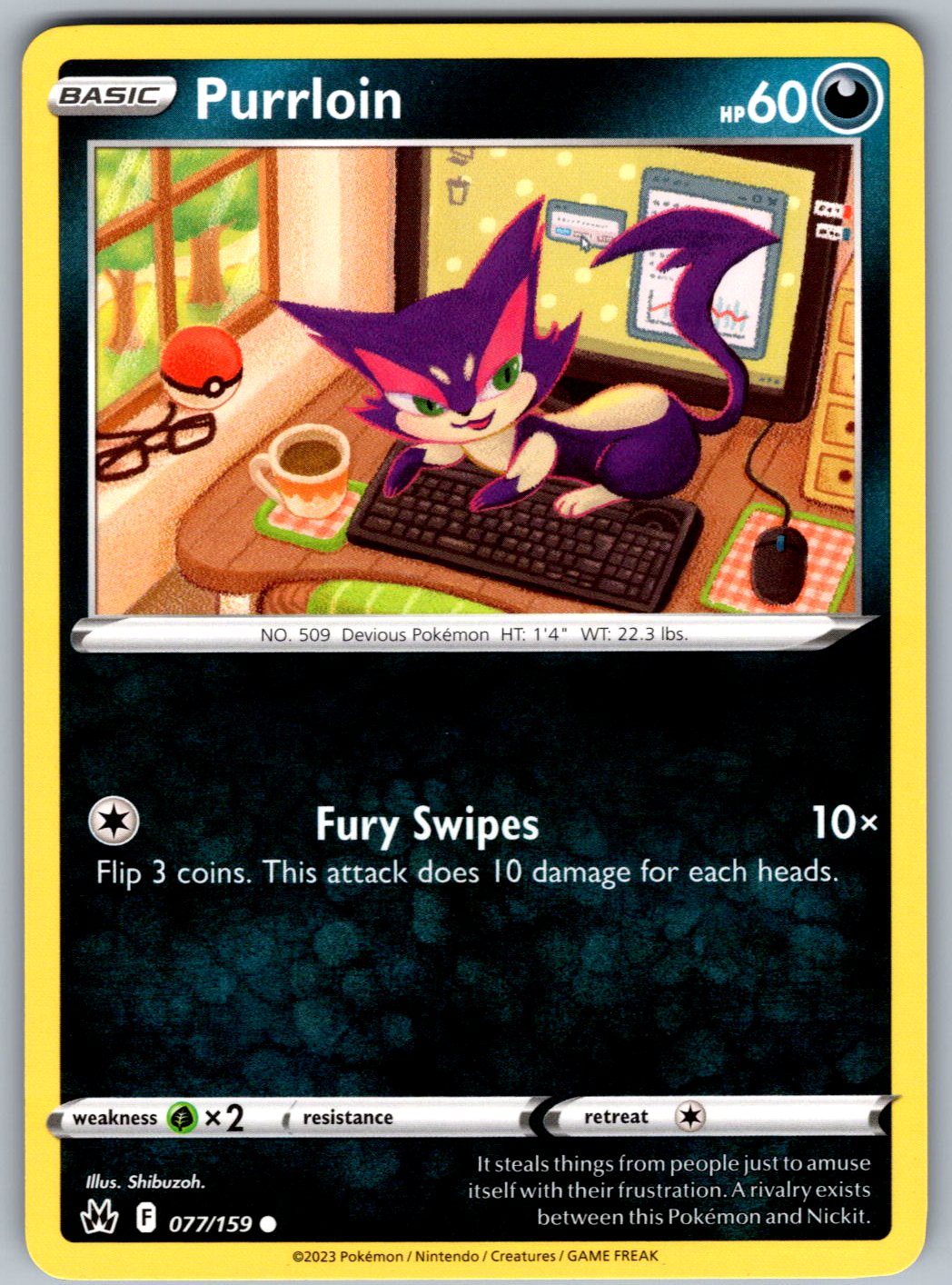 Purrloin 077/159 Crown Zenith Pokemon