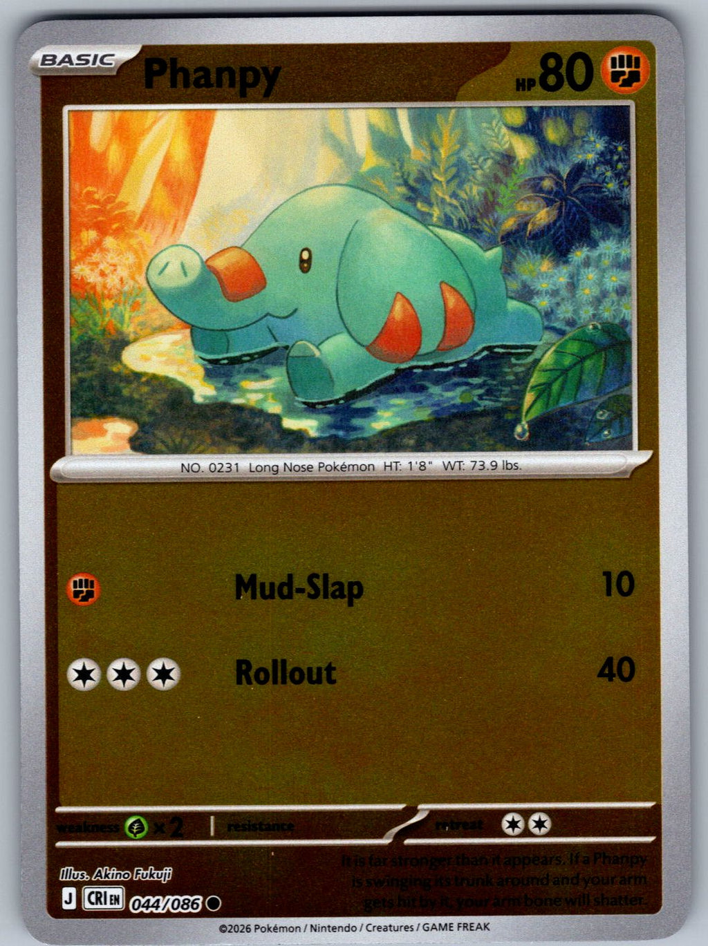 Phanpy 044/086 Chaos Rising Pokemon Reverse Holo