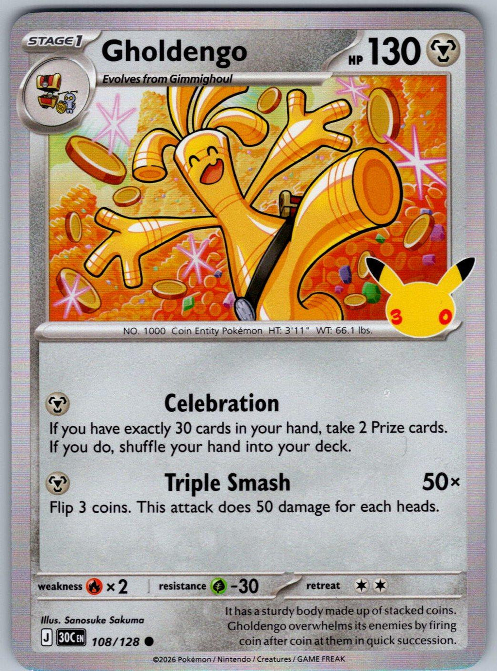 Gholdengo 108/128 ME: 30th Celebration Pokemon Holo