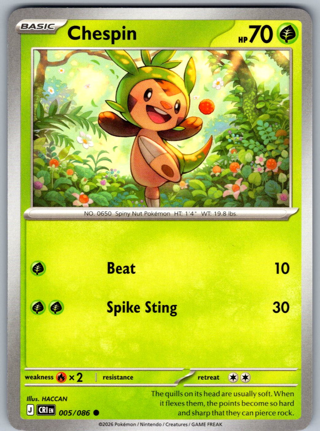 Chespin 005/086 Chaos Rising Pokemon