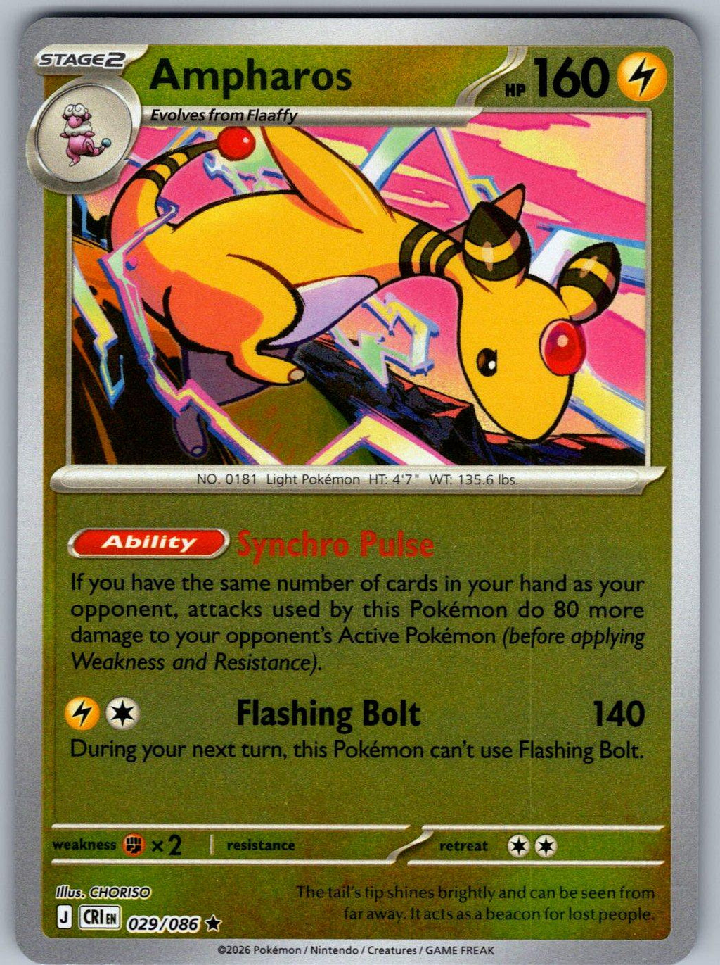Ampharos 029/086 Chaos Rising Pokemon Reverse Holo