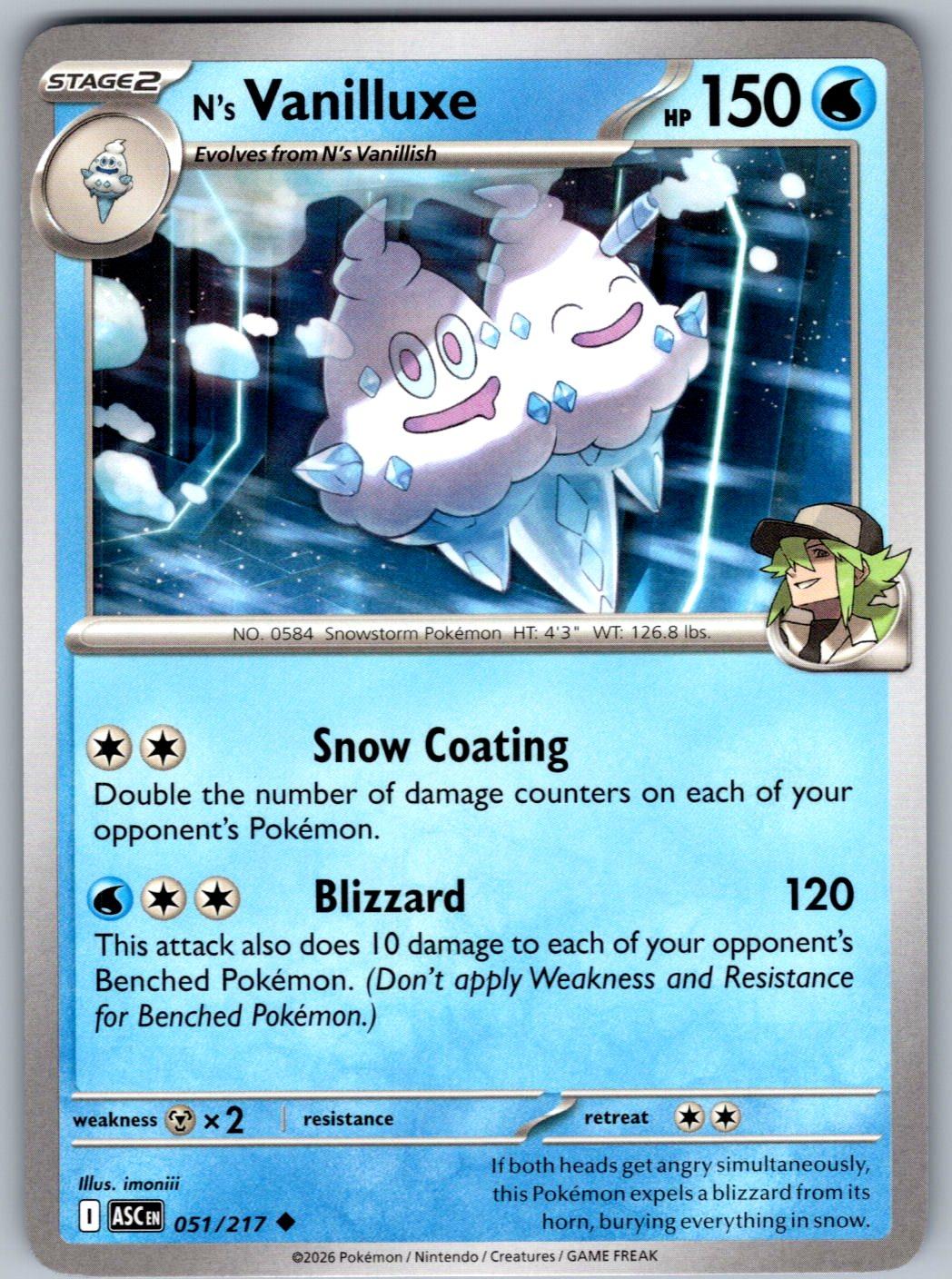 N's Vanilluxe 051/217 Ascended Heroes Pokemon