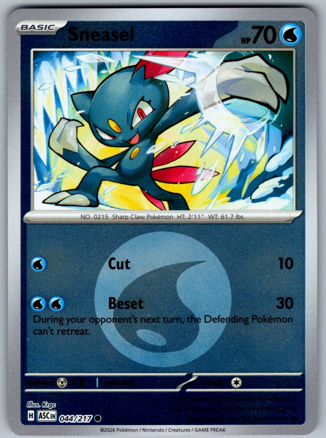 Sneasel (Energy Symbol Pattern) 044/217 Ascended Heroes Pokemon Reverse Holo