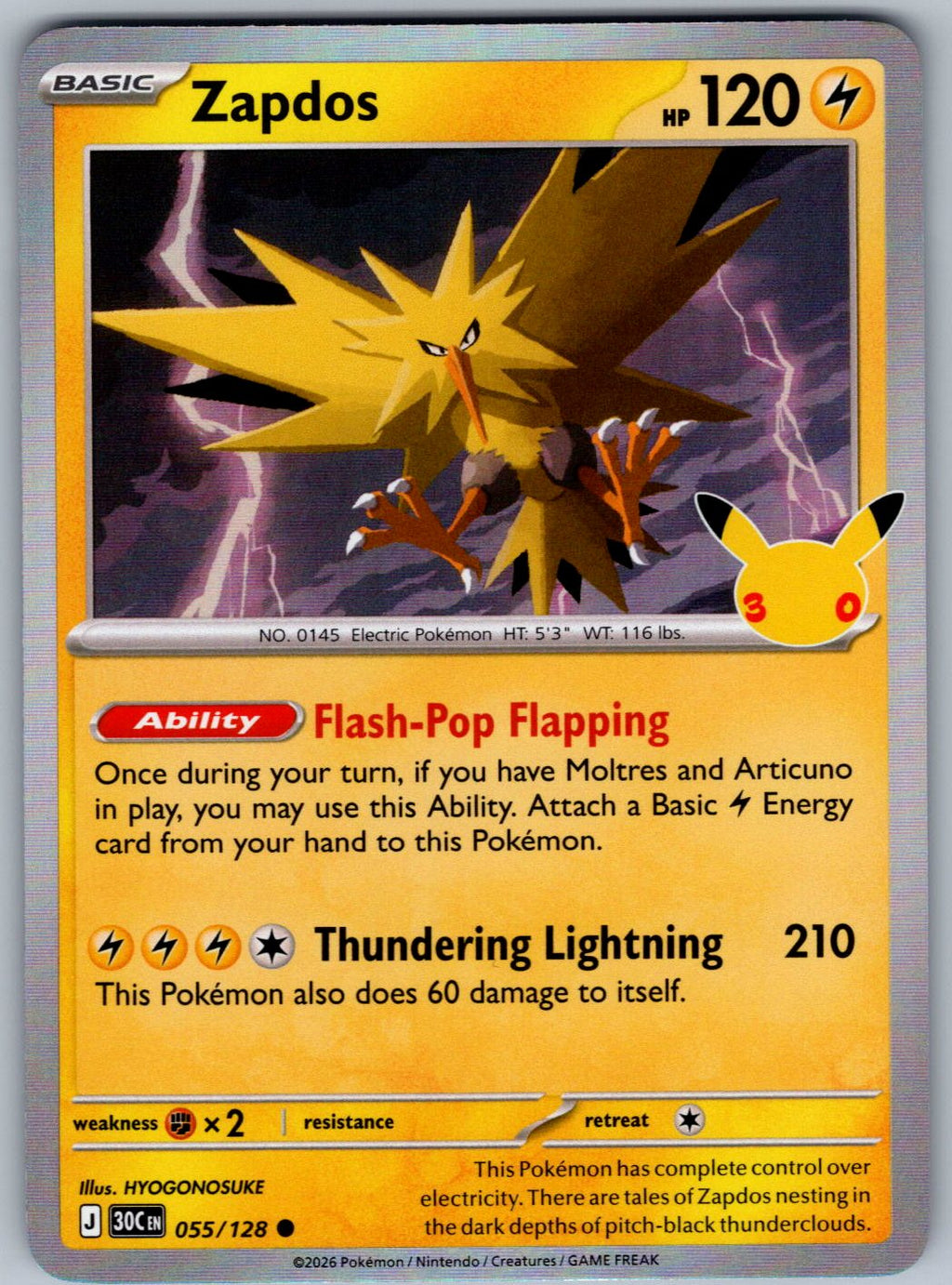 Zapdos 055/128 ME: 30th Celebration Pokemon Holo