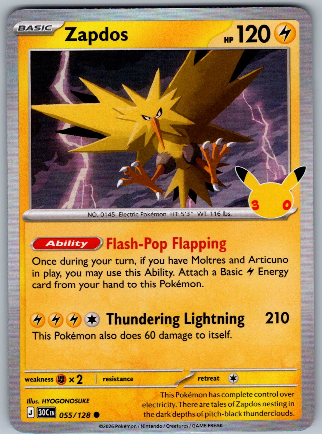 Zapdos 055/128 ME: 30th Celebration Pokemon Holo