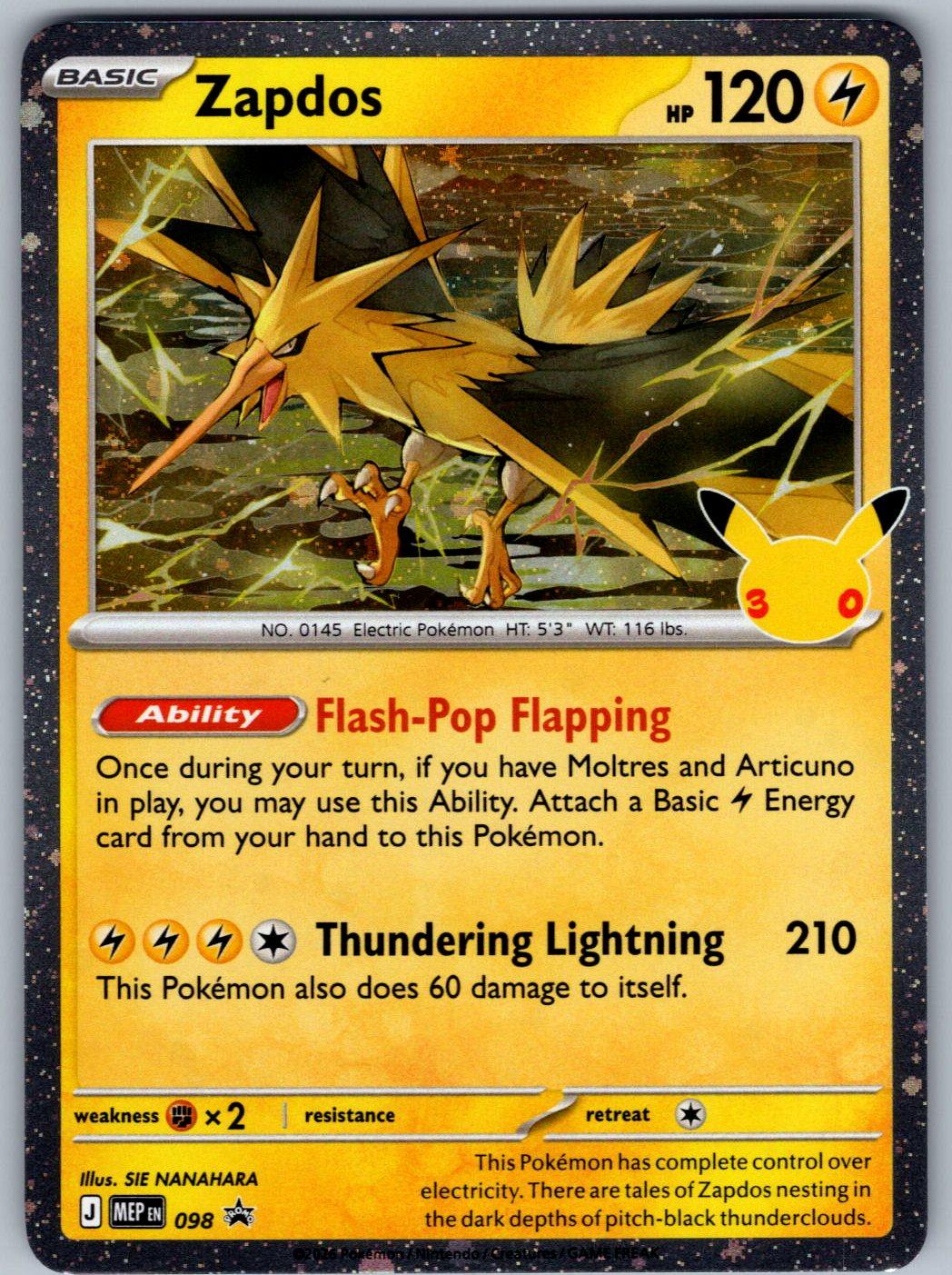 Zapdos (30th Celebration) 098 ME: Mega Evolution Promo Pokemon Holo