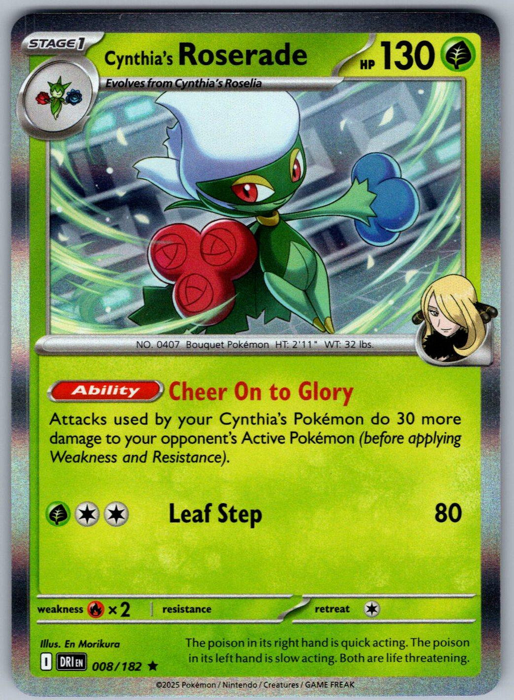 Cynthia's Roserade 008/182 Destined Rivals Pokemon Holo