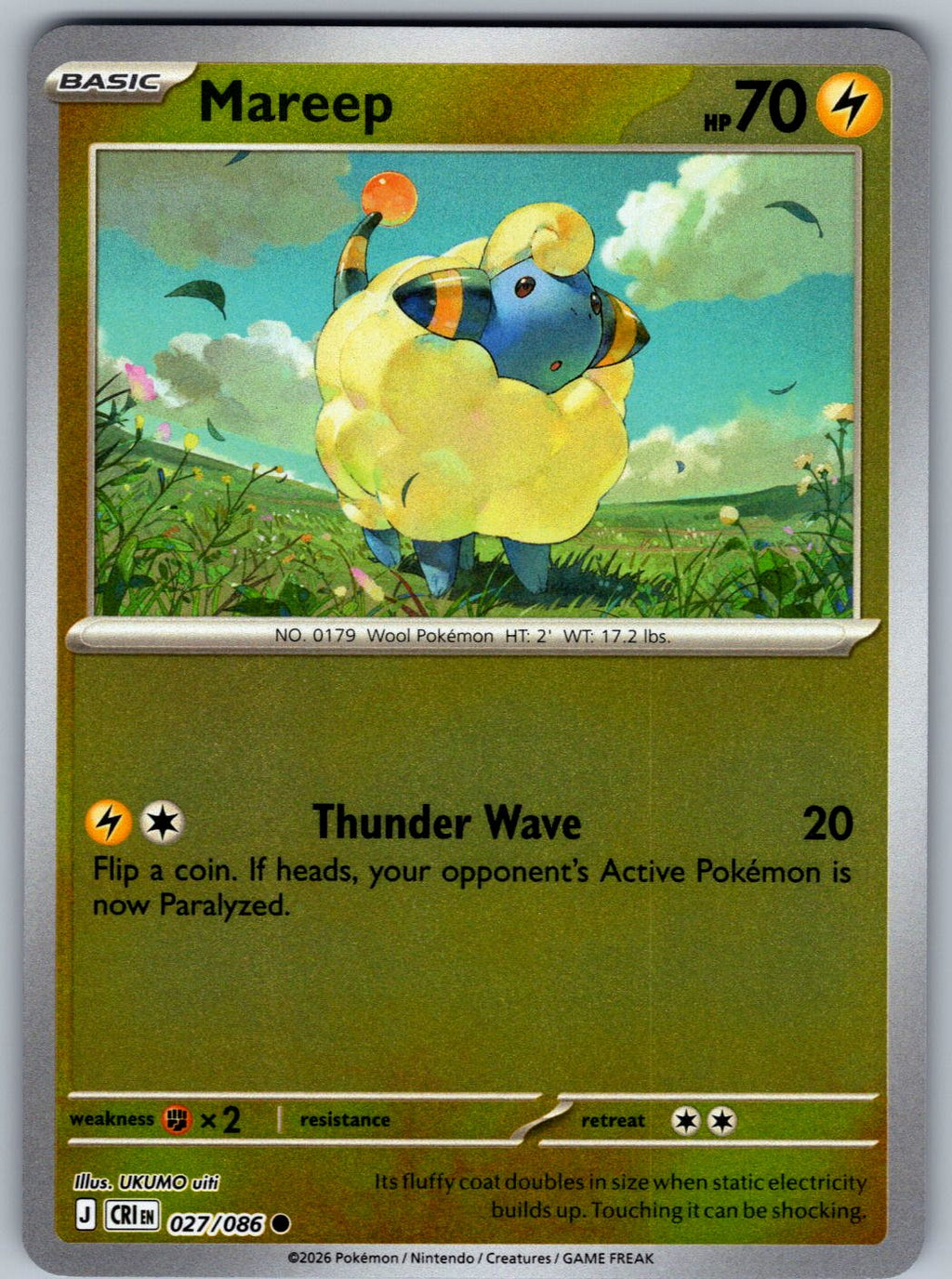 Mareep 027/086 Chaos Rising Pokemon Reverse Holo