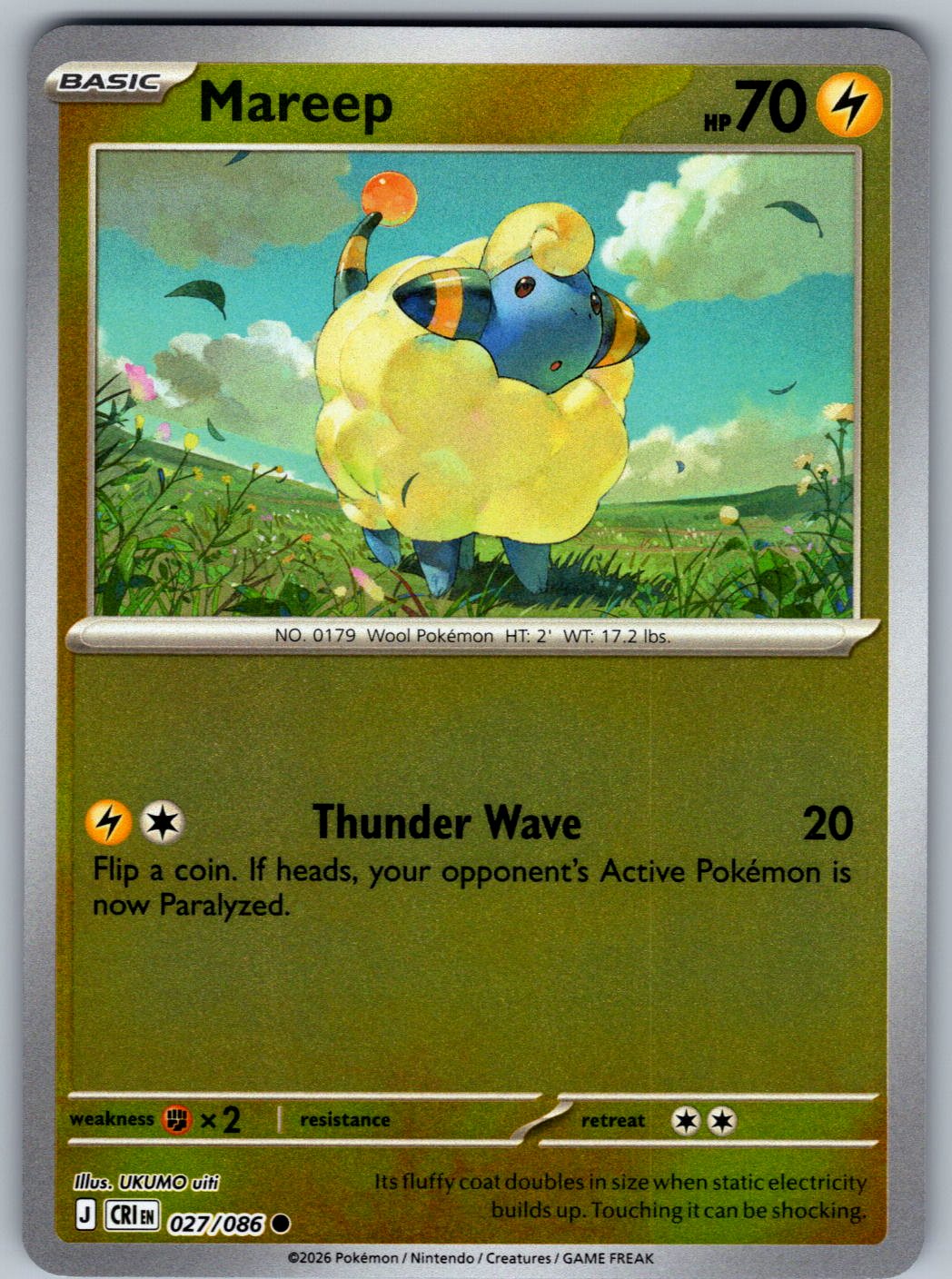 Mareep 027/086 Chaos Rising Pokemon Reverse Holo