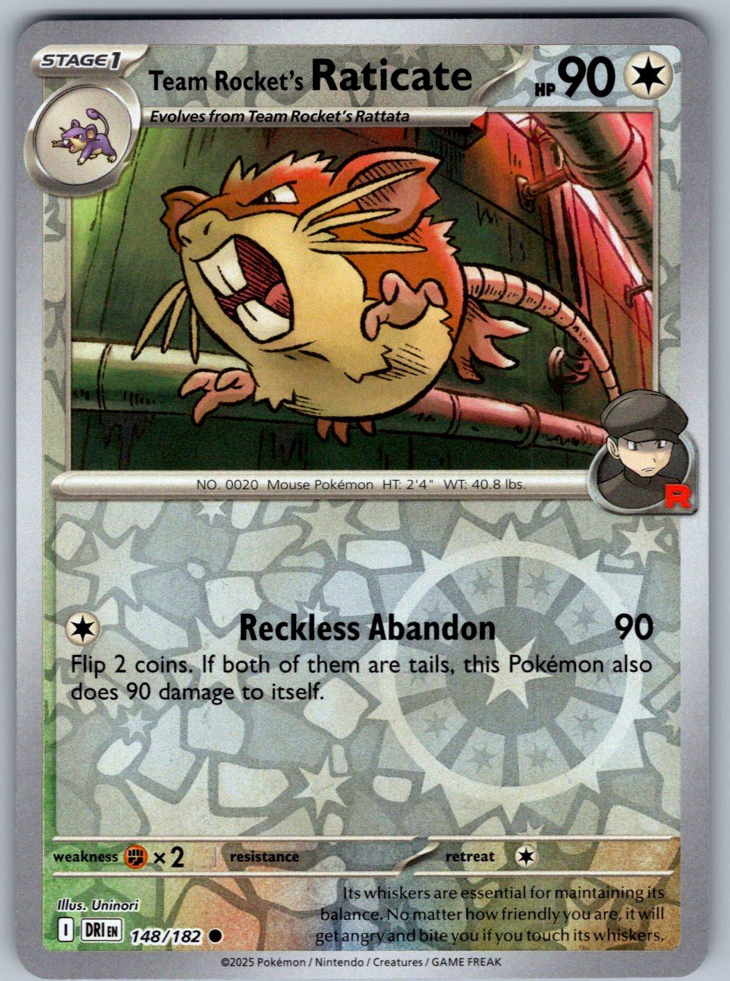 Team Rocket's Raticate 148/182 Destined Rivals Pokemon Reverse Holo