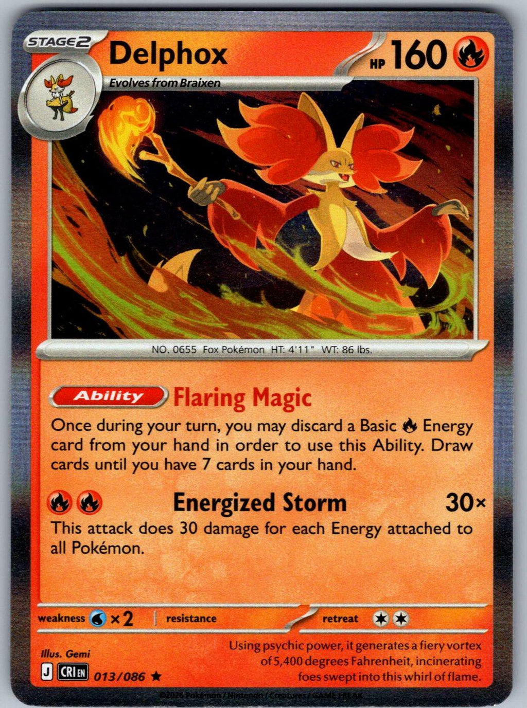 Delphox 013/086 Chaos Rising Pokemon Holo