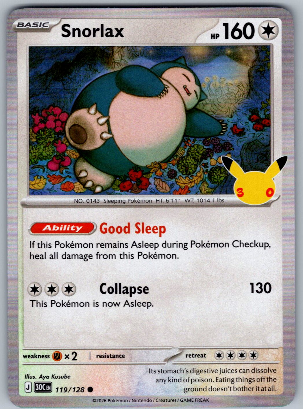 Snorlax 119/128 ME: 30th Celebration Pokemon Holo