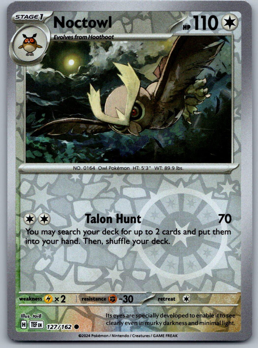 Noctowl 127/162 Temporal Forces Pokemon Reverse Holo