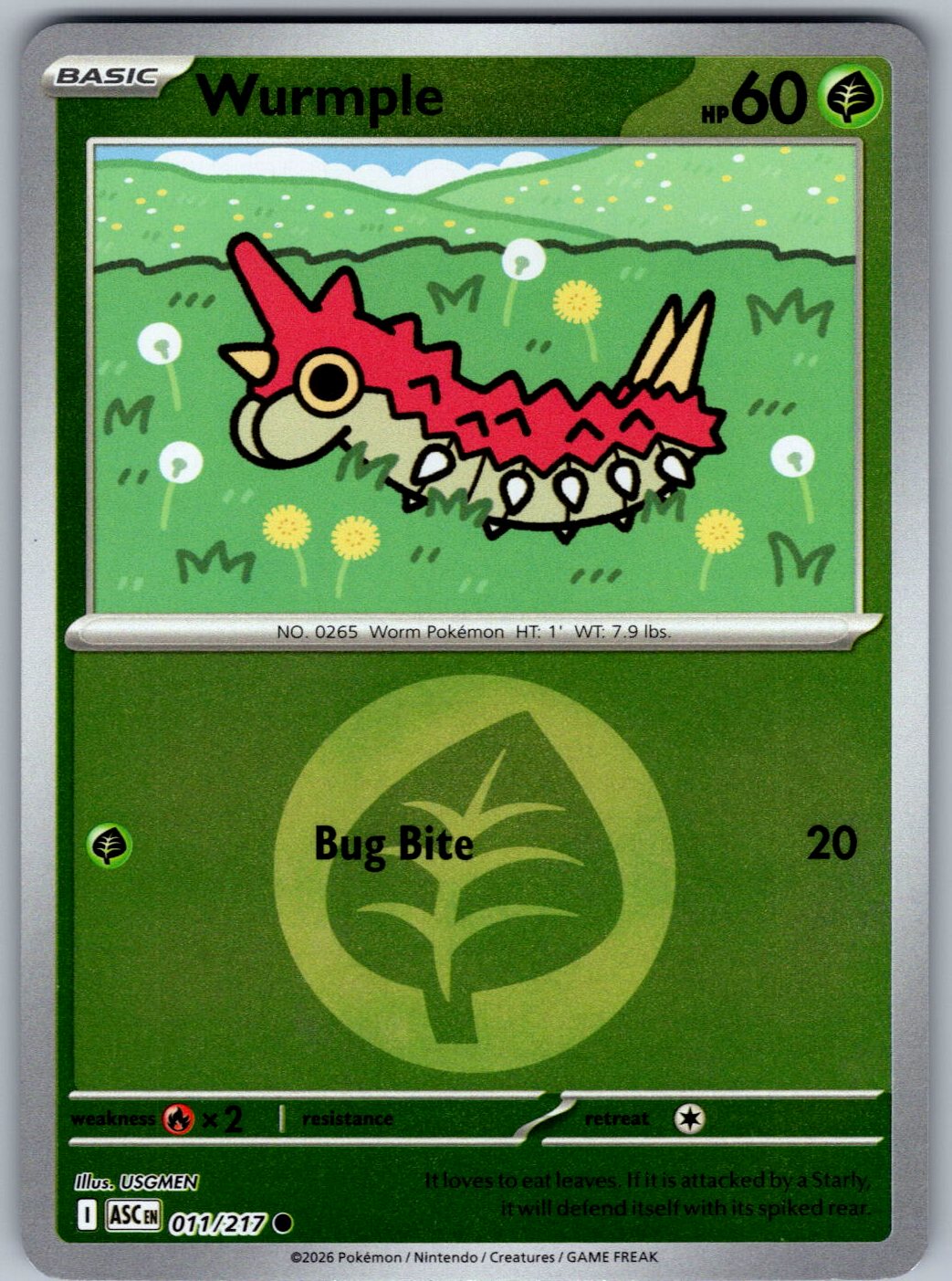 Wurmple (Energy Symbol Pattern) 011/217 Ascended Heroes Pokemon Reverse Holo
