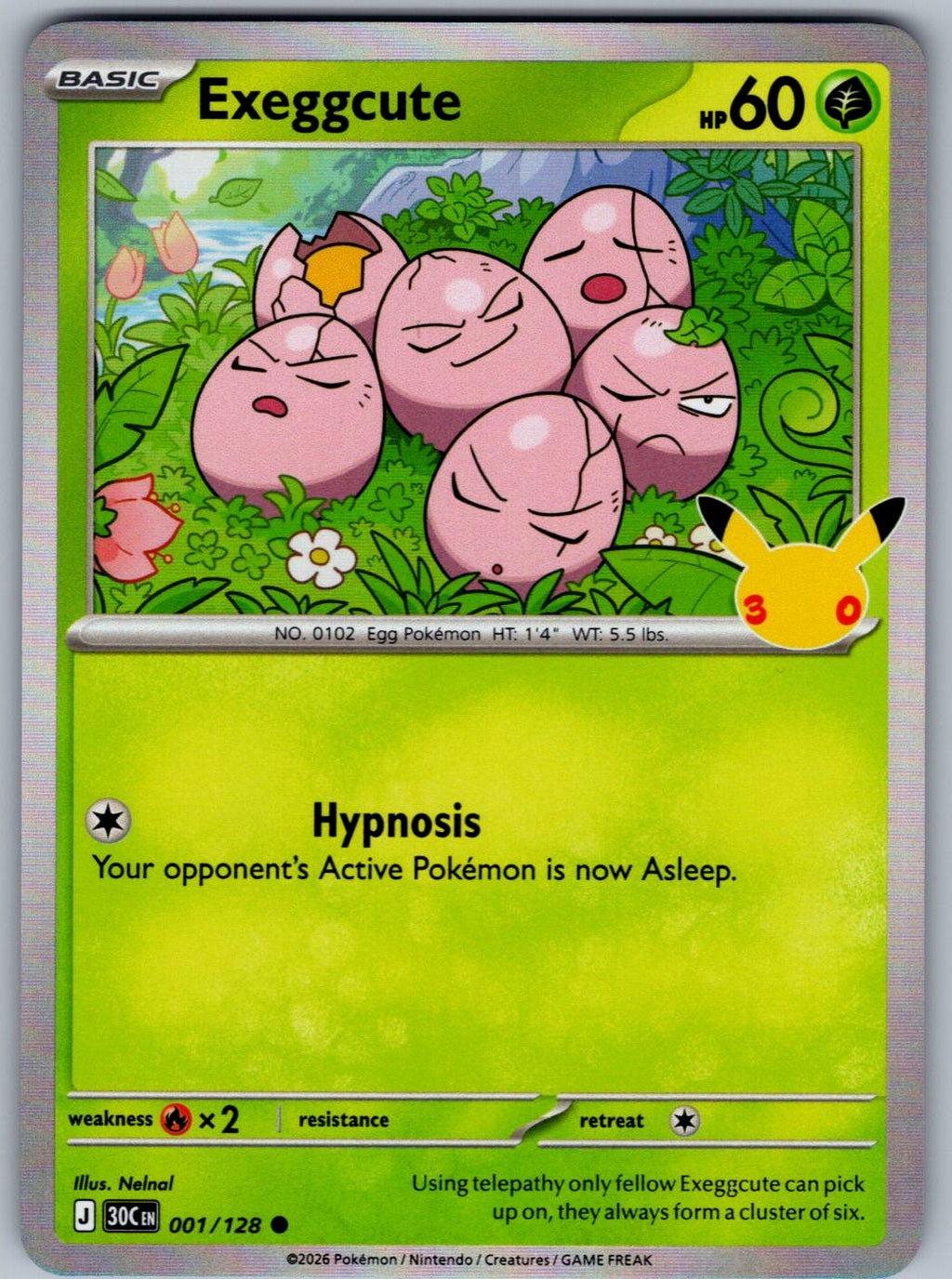 Exeggcute 001/128 ME: 30th Celebration Pokemon Holo