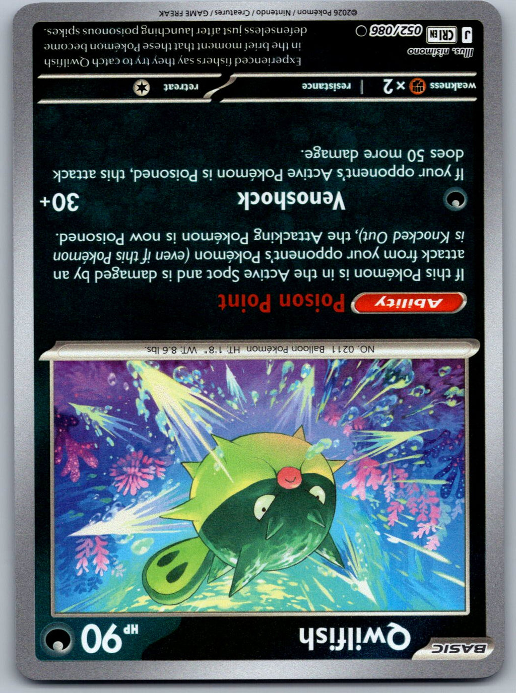 Qwilfish 052/086 Chaos Rising Pokemon Reverse Holo