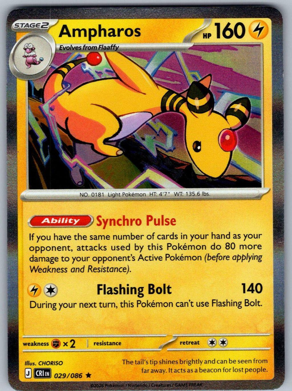 Ampharos 029/086 Chaos Rising Pokemon Holo