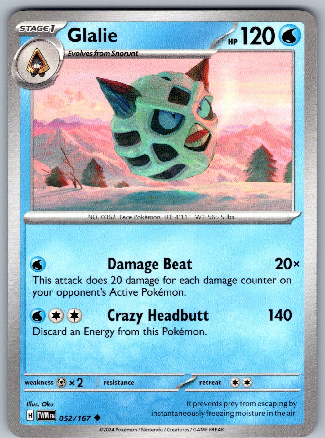 Glalie 052/167 Twilight Masquerade Pokemon
