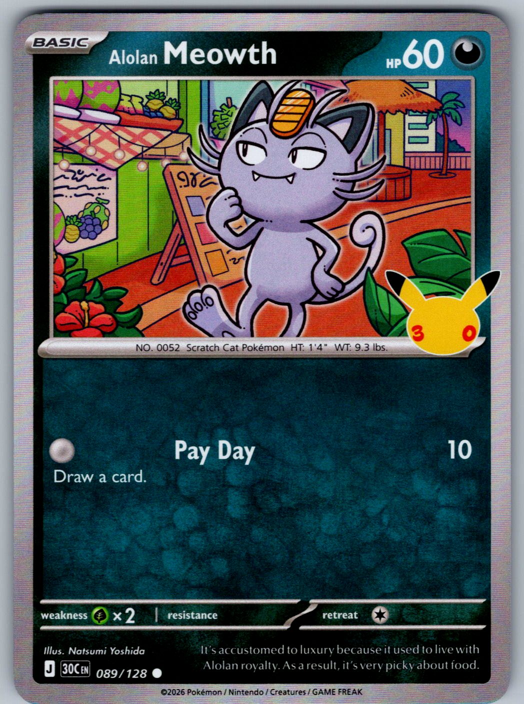 Alolan Meowth 089/128 ME: 30th Celebration Pokemon Holo