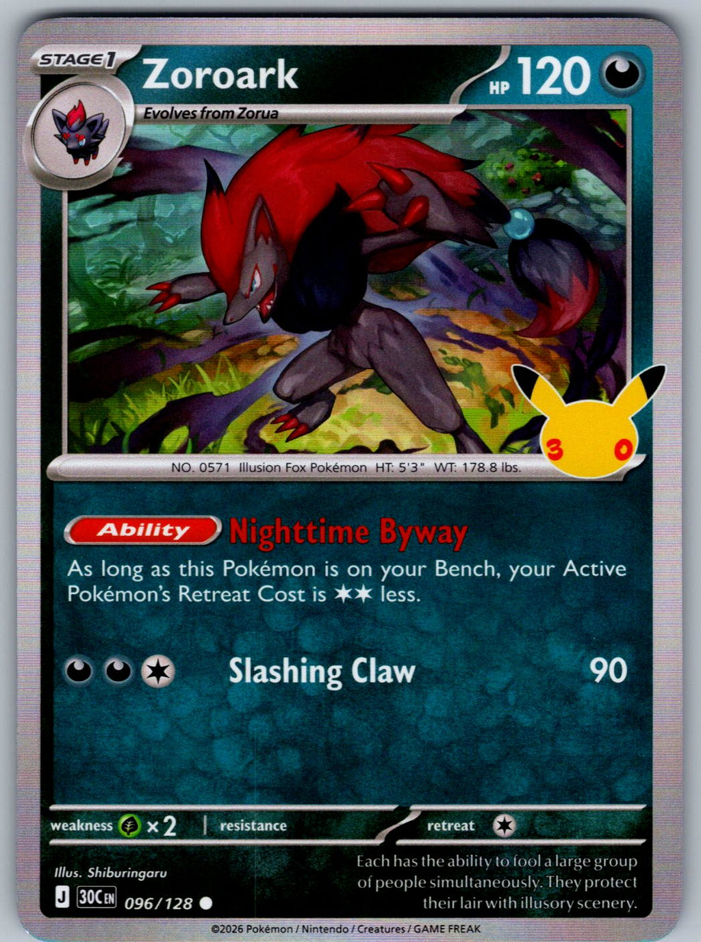 Zoroark 096/128 ME: 30th Celebration Pokemon Holo