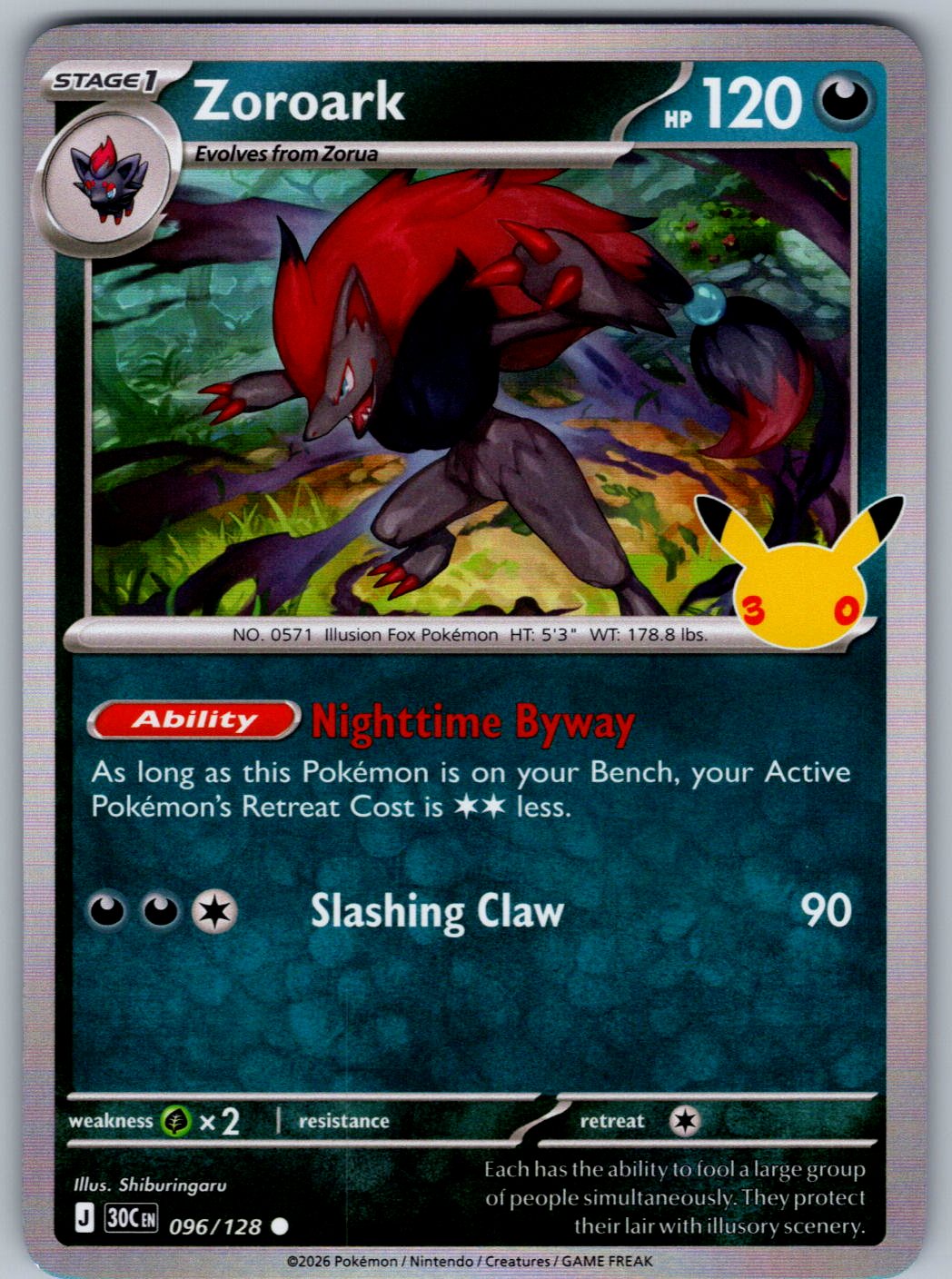 Zoroark 096/128 ME: 30th Celebration Pokemon Holo
