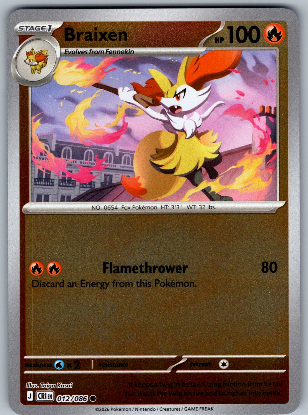 Braixen 012/086 Chaos Rising Pokemon Reverse Holo