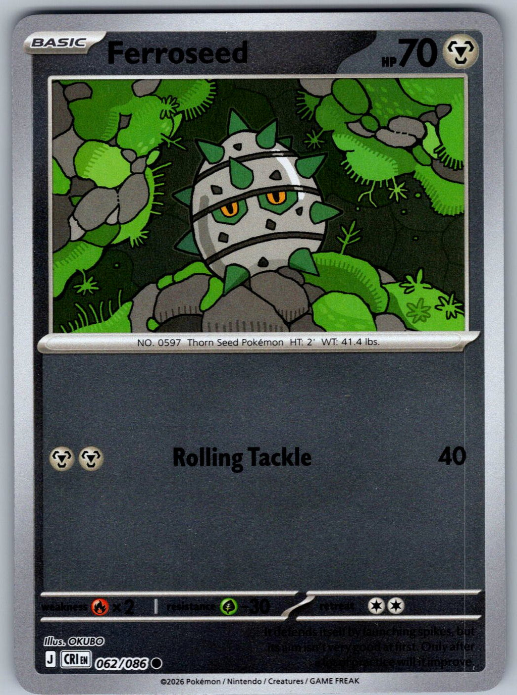 Ferroseed 062/086 Chaos Rising Pokemon Reverse Holo
