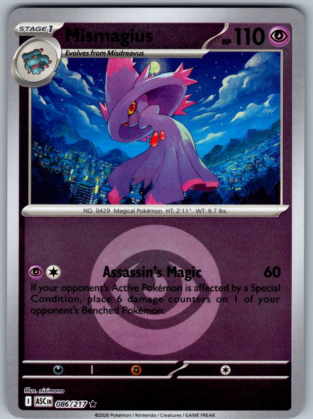 Mismagius (Energy Symbol Pattern) 086/217 Ascended Heroes Pokemon Reverse Holo