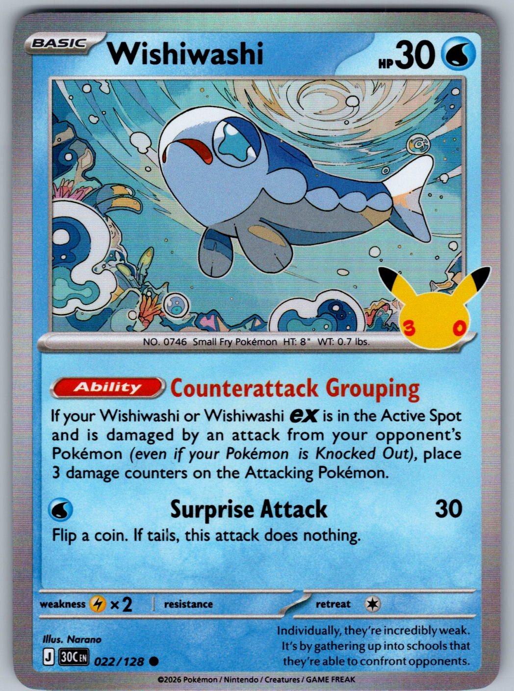 Wishiwashi 022/128 ME: 30th Celebration Pokemon Holo
