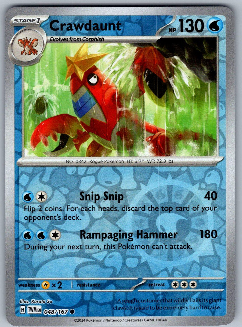 Crawdaunt 048/167 Twilight Masquerade Pokemon Reverse Holo