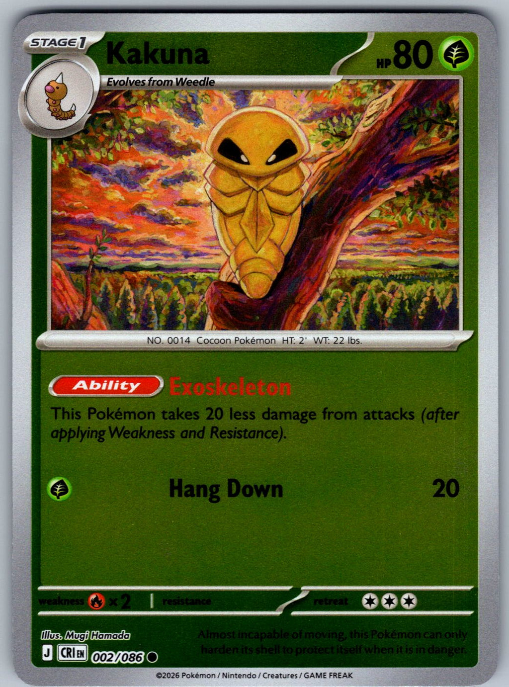 Kakuna 002/086 Chaos Rising Pokemon Reverse Holo